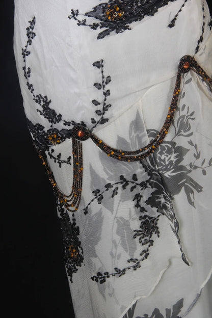 Robe de bal vintage années 1950, sirène, asymétrique, en mousseline noire, longue, AS198