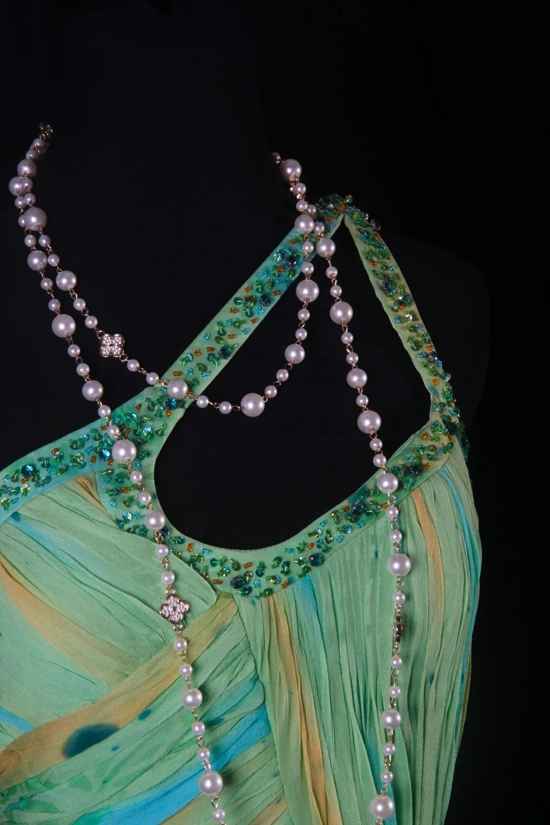 Robe de bal vintage années 1950, sirène, asymétrique, en mousseline verte, longue, pour les fêtes et les soirées (AS199)