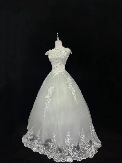 Pretty Ball Gowns Scoop Mint Green With Appliques Long Prom Dress Puffy Sweet 16 Sixteen Outfit Vestido de 15 RB7600