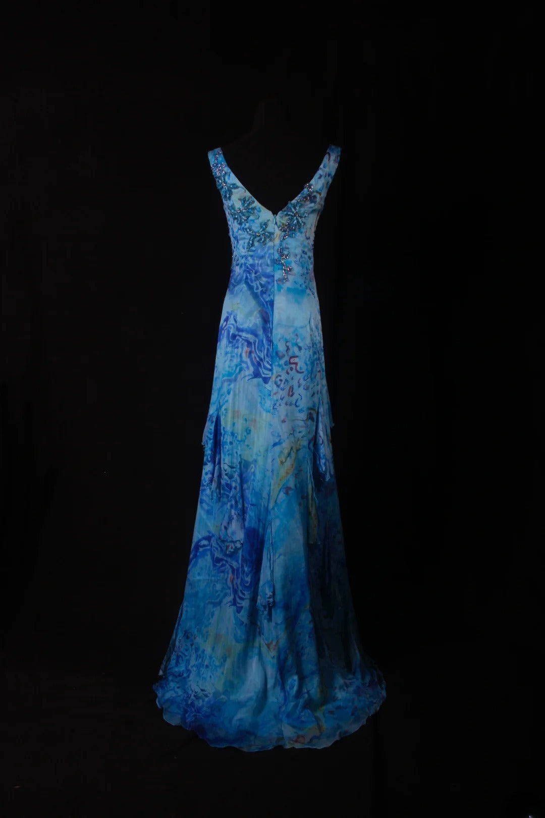 Robes de bal vintage années 1950, coupe trapèze, col en V, mousseline bleu roi, longues, robes de soirée AS200