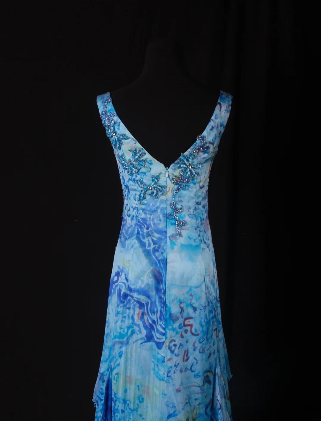 Robes de bal vintage années 1950, coupe trapèze, col en V, mousseline bleu roi, longues, robes de soirée AS200