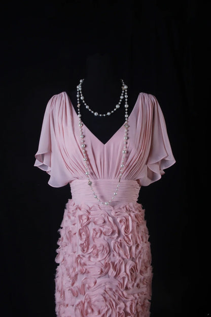 Robe fourreau chic à col en V rose à fleurs, robe de bal courte pour un 16e anniversaire, robe de soirée, robe de cocktail AS202