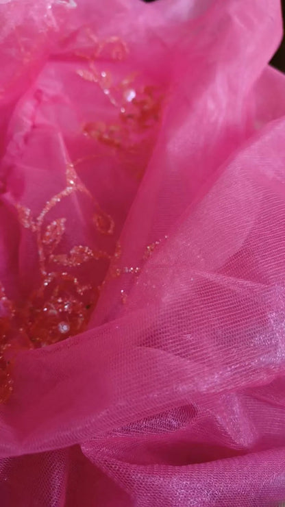 Ball Gown Sweetheart Hot Pink Tulle Long Quinceanera Dresses With Lace For Sweet 15 15 Anos Celebration Birthday Formal Gown RB8855