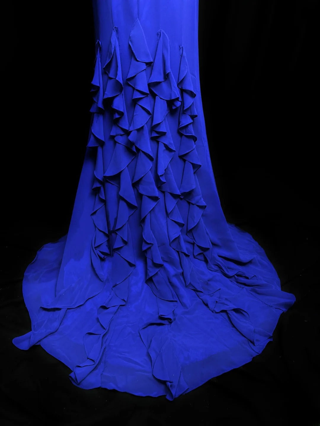 Vintage 80s Prom Dresses Mermaid V Neck Royal Blue Chiffon Lace With Split Long Party Gown Formal Outfits RB6004