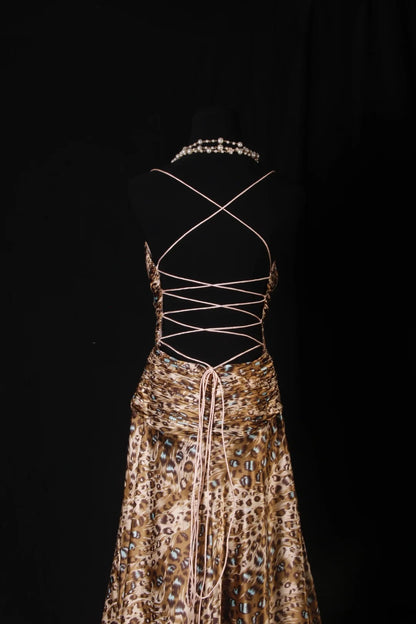 Robe de bal vintage années 1950, coupe trapèze, bretelles spaghetti, dos nu, longue, pour soirée AS204