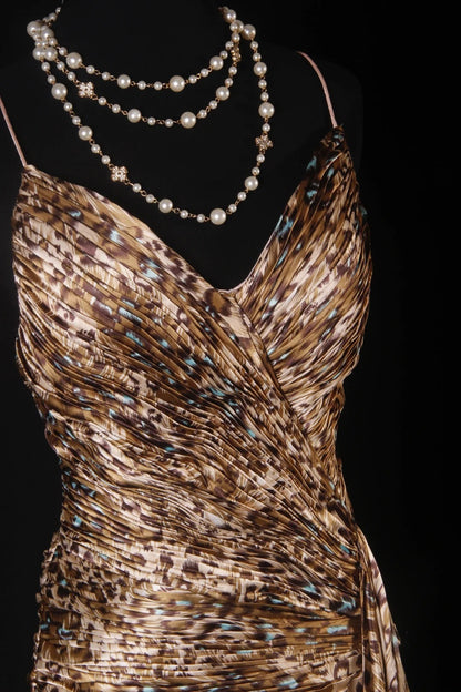 Robe de bal vintage années 1950, coupe trapèze, bretelles spaghetti, dos nu, longue, pour soirée AS204