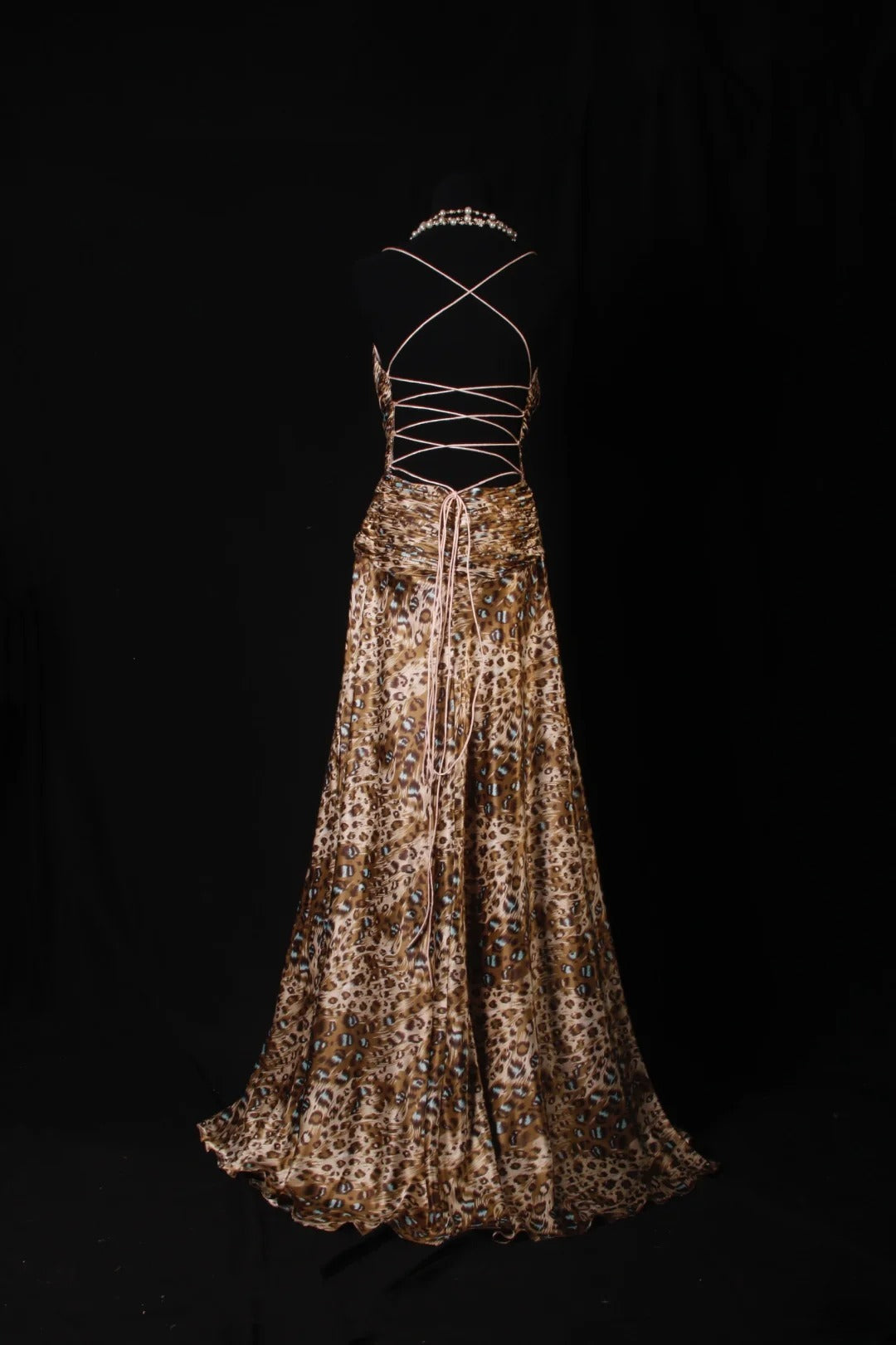 Robe de bal vintage années 1950, coupe trapèze, bretelles spaghetti, dos nu, longue, pour soirée AS204