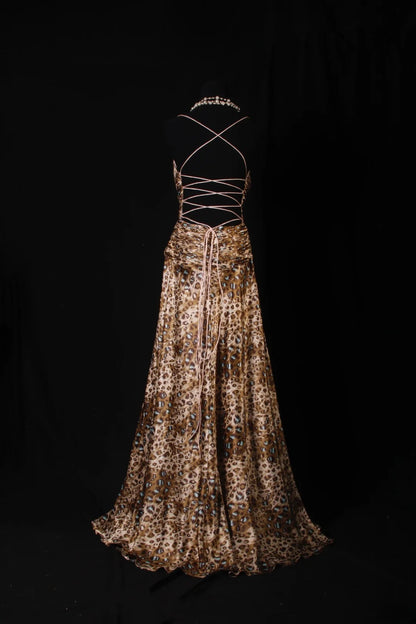 Robe de bal vintage années 1950, coupe trapèze, bretelles spaghetti, dos nu, longue, pour soirée AS204