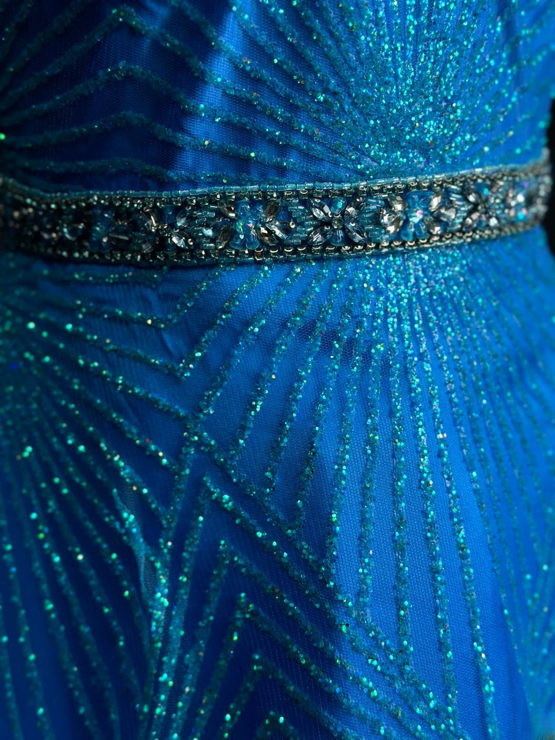 Vintage 70s Prom Dresses Ball Gown Spaghetti Strap Blue Sequin Long Party Gown Formal Outfits RB6006