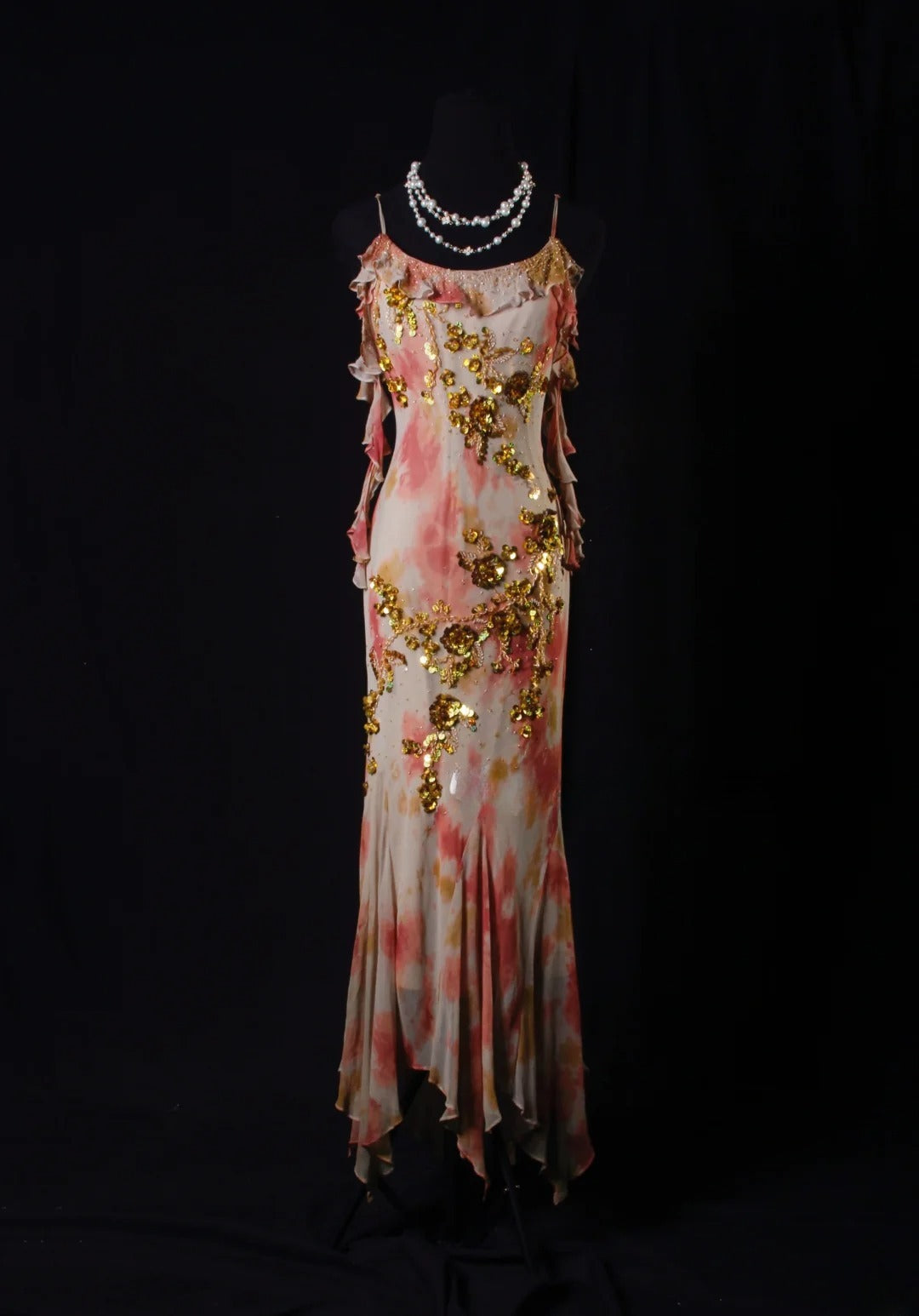 Robe de bal élégante années 50, sirène, bretelles spaghetti, mousseline ornée de perles dorées, robe de soirée longue AS206
