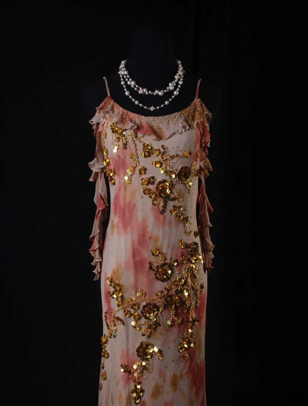Robe de bal élégante années 50, sirène, bretelles spaghetti, mousseline ornée de perles dorées, robe de soirée longue AS206