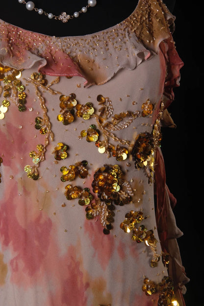 Robe de bal élégante années 50, sirène, bretelles spaghetti, mousseline ornée de perles dorées, robe de soirée longue AS206