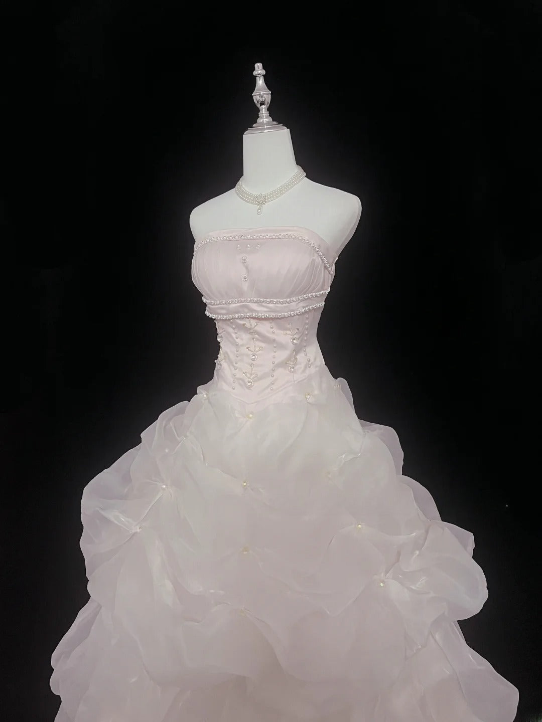 Dream Ball Gowns Strapless Light Pink With Ruffled Long Prom Dress Senior Puffy Sweet 16 Sixteen Outfit Vestido de 15 RB7606
