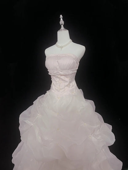 Dream Ball Gowns Strapless Light Pink With Ruffled Long Prom Dress Senior Puffy Sweet 16 Sixteen Outfit Vestido de 15 RB7606