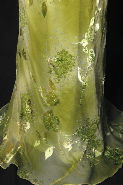 Classy Prom Dresses 1950s Mermaid V Neckline Green Chiffon With Floral Long Parties Gowns Evening Dress AS207