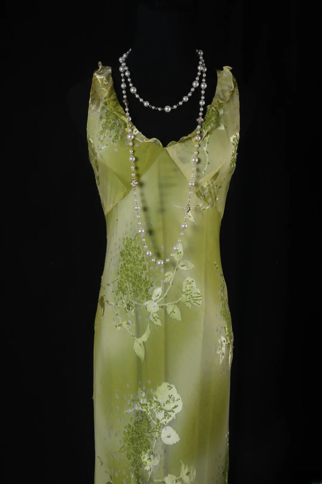 Classy Prom Dresses 1950s Mermaid V Neckline Green Chiffon With Floral Long Parties Gowns Evening Dress AS207
