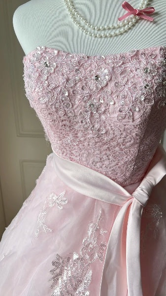 Sweet 15 Quinceanera Dress Ball Gown Strapless Pink Tiered Layers Tulle Long 15th Birthday Gown RC0564