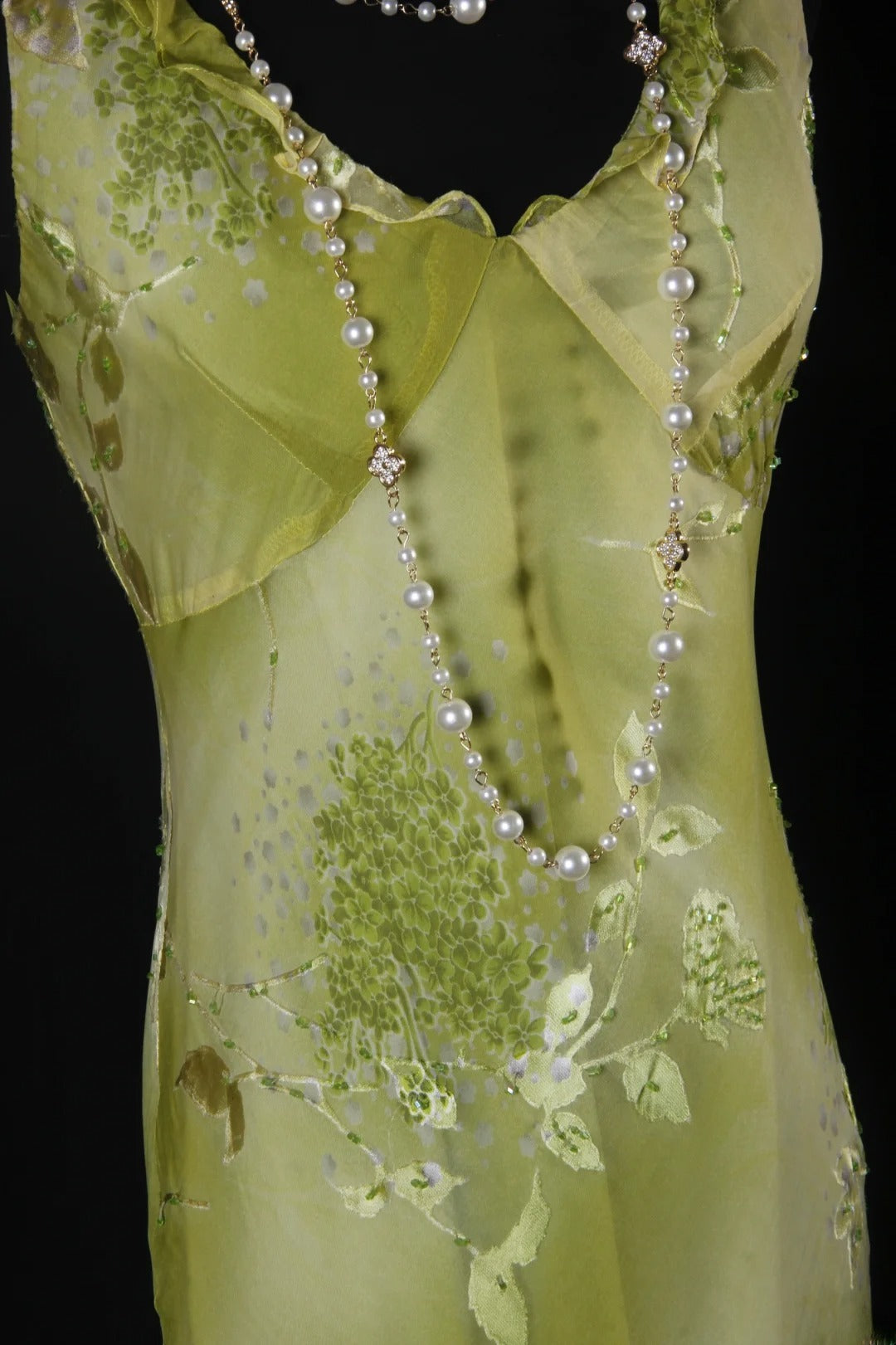 Classy Prom Dresses 1950s Mermaid V Neckline Green Chiffon With Floral Long Parties Gowns Evening Dress AS207