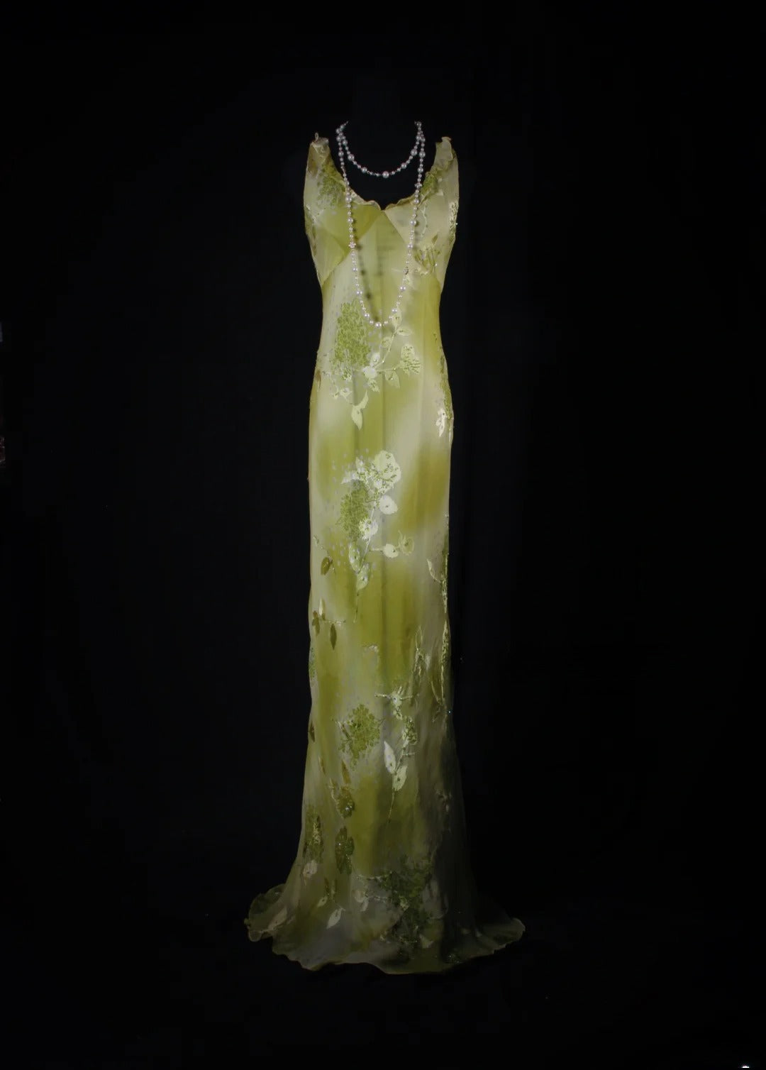 Classy Prom Dresses 1950s Mermaid V Neckline Green Chiffon With Floral Long Parties Gowns Evening Dress AS207