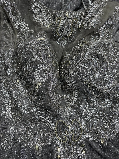 Sparkly Prom Dresses A line Scoop Grey Sequin With Beads Crystals Sleeveless Long Formal Outfits RB6008