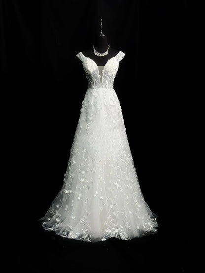 Beautiful Prom Dresses A line Off The Shoulder White With Beads Flowers Long Formal Outfits RB6009