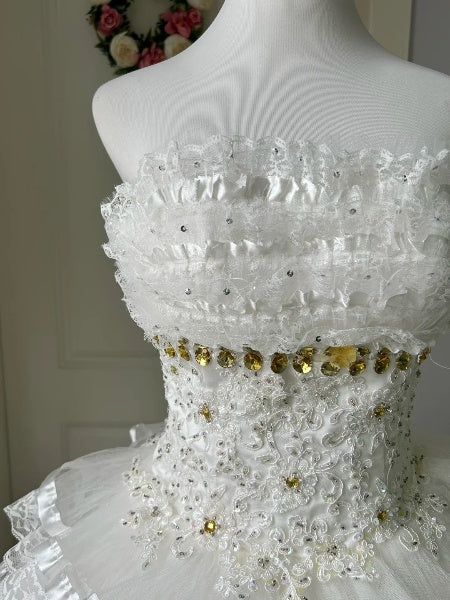 Hoco Dress Ball Gown Strapless White Short Lace Homecoming 17th Birthday Party Dress RC0565