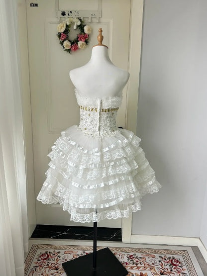 Hoco Dress Ball Gown Strapless White Short Lace Homecoming 17th Birthday Party Dress RC0565