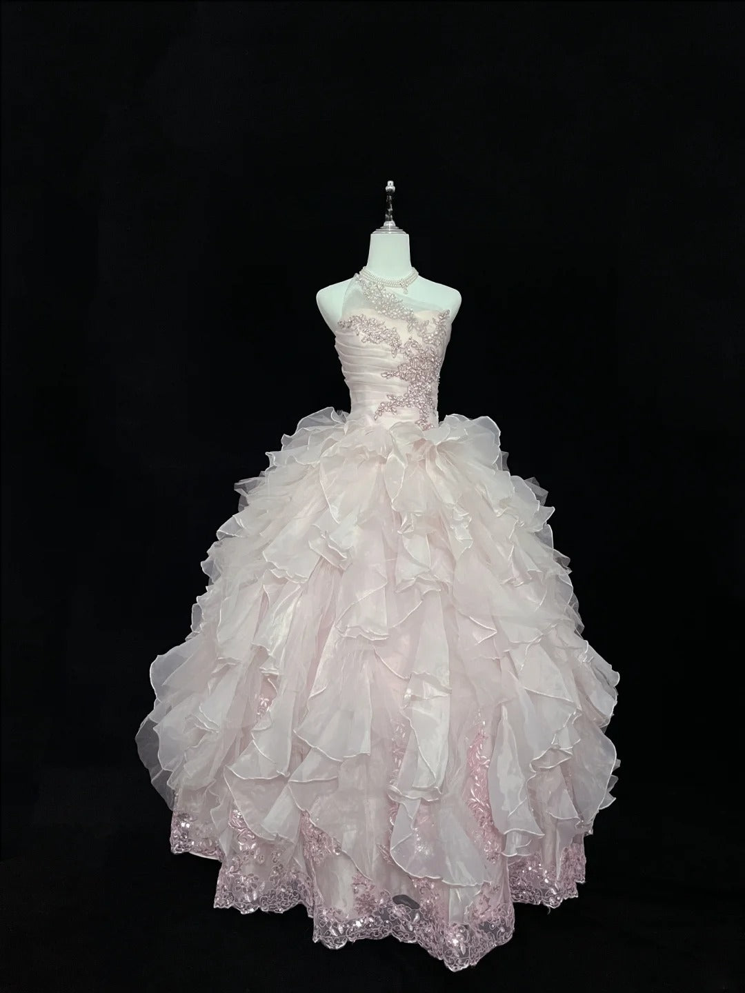 Dream Ball Gowns Strapless Pink With Ruffled Layers Tiered Long Prom Dress Senior Puffy Sweet 16 Sixteen Outfit Vestido de 15 RB7610