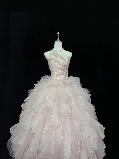 Dream Ball Gowns Strapless Pink With Ruffled Layers Tiered Long Prom Dress Senior Puffy Sweet 16 Sixteen Outfit Vestido de 15 RB7610