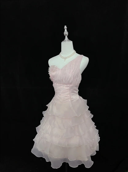 Simple Homecoming Dresses A line Knee Length One Shoulder Pink Birthday Cocktail Dress Ideas Outfits RB7611