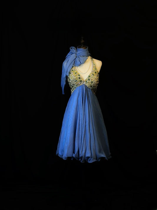 Sexy A line Halter Royal Blue Chiffon Short Length 18th Birthday Gown Homecoming Dresses Ideas Hoco Outfits RB6013