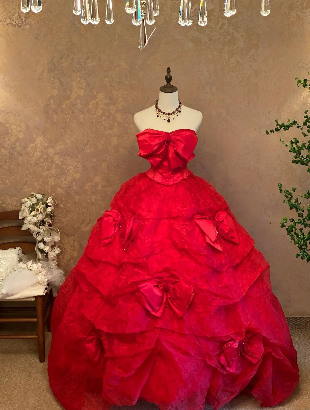 Quinceanera Dress Red Strapless With Bow Floor Length Ball Gown Sweet 15 15th Birthday Gown RB9138