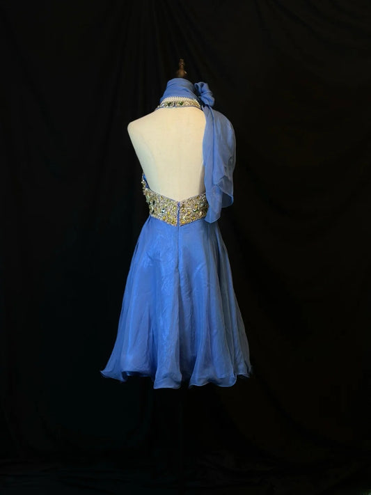 Sexy A line Halter Royal Blue Chiffon Short Length 18th Birthday Gown Homecoming Dresses Ideas Hoco Outfits RB6013