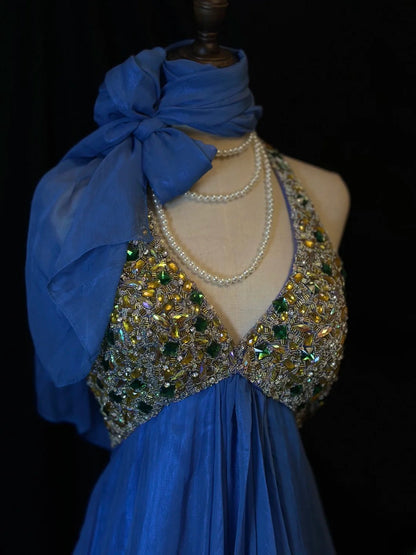 Sexy A line Halter Royal Blue Chiffon Short Length 18th Birthday Gown Homecoming Dresses Ideas Hoco Outfits RB6013