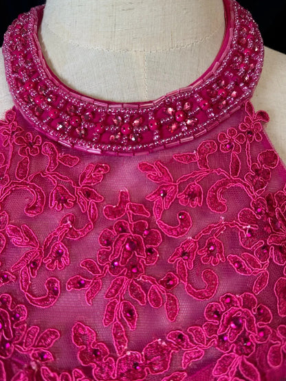 Vintage 90s Prom Dresses A Line Halter Hot Pink Chiffon With Beading Long Party Gown Formal Outfits RB6014