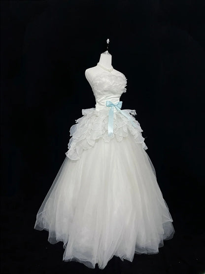 Dream Ball Gowns Strapless Light Sky Blue With Ruffled Layers Tiered Long Prom Dresses Senior Puffy Sweet 16 Sixteen Outfit Vestido de 15 RB7613