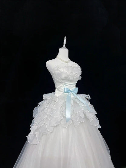 Dream Ball Gowns Strapless Light Sky Blue With Ruffled Layers Tiered Long Prom Dresses Senior Puffy Sweet 16 Sixteen Outfit Vestido de 15 RB7613