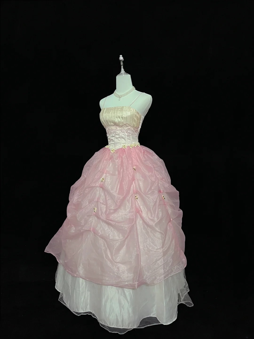 Dream Ball Gowns Straps Pink With Appliqued Lace Long Prom Dresses Senior Puffy Sweet 16 Sixteen Outfit Vestido de 15 RB7614