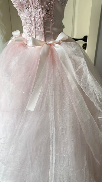 Sweet 15 Quinceanera Dress Ball Gown Sweetheart Pink With Pearls Lace Long 15th Birthday Outfits RC0571