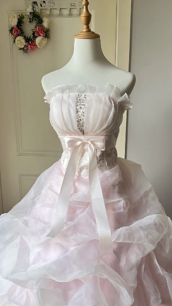 Elegant Sweet 16 Dress Long Strapless Pink With Tiered Layers Ball Gown Sweet Sixteen Party Birthday Dresses RC0572