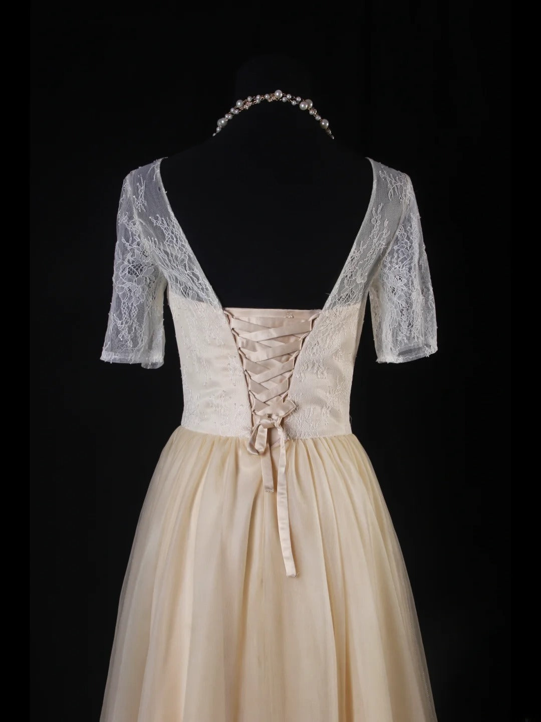 Simple A Line Scoop Neck With Half Sleeves Tulle Lace Bridesmaid Dresses AS216