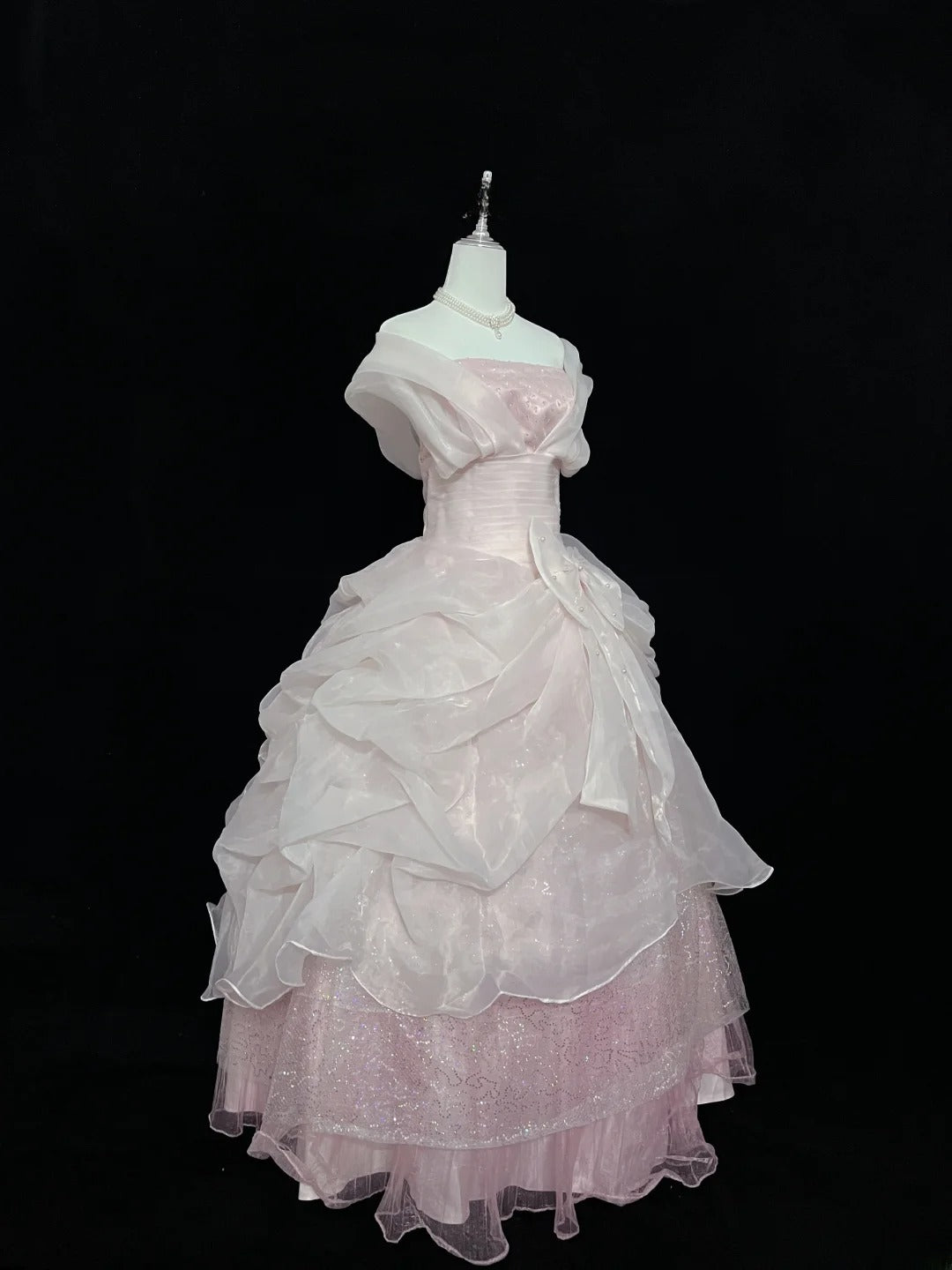 Dreamy Ball Gowns Strapless Pink With Bow-knot Long Prom Dresses Senior Puffy Sweet 16 Sixteen Outfit Vestido de 15 RB7616