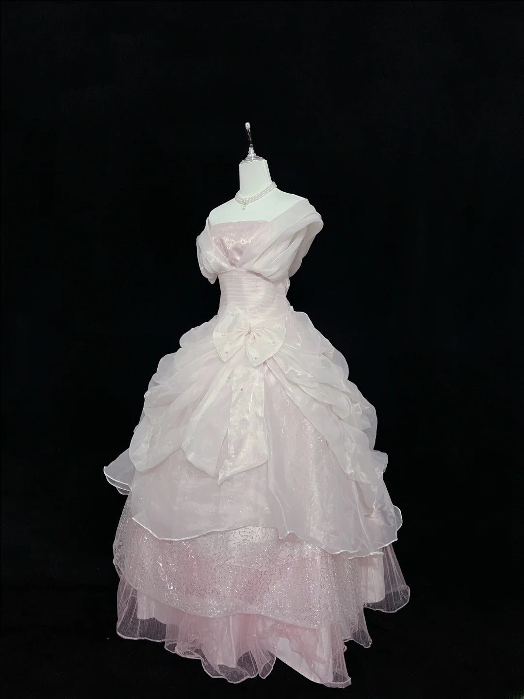 Dreamy Ball Gowns Strapless Pink With Bow-knot Long Prom Dresses Senior Puffy Sweet 16 Sixteen Outfit Vestido de 15 RB7616