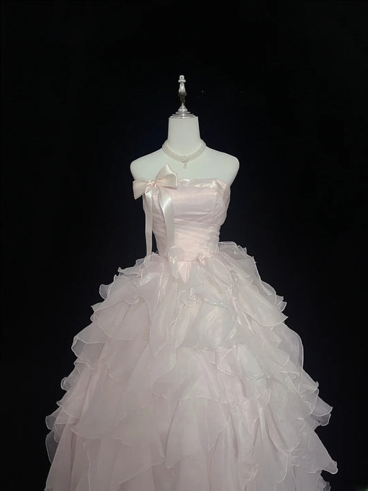 Beautiful Ball Gown Strapless Pink With Tiered Layers Prom Dress Formal Outfits Party Dresses RB7617