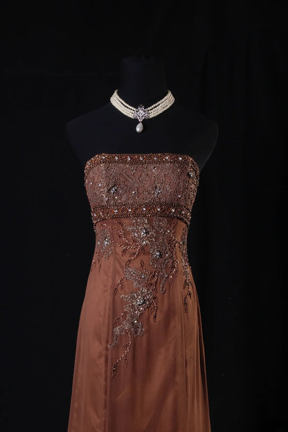 Robe de bal sirène vintage sans bretelles et sans manches, ornée de perles, longue et élégante, style années 1950, AS217
