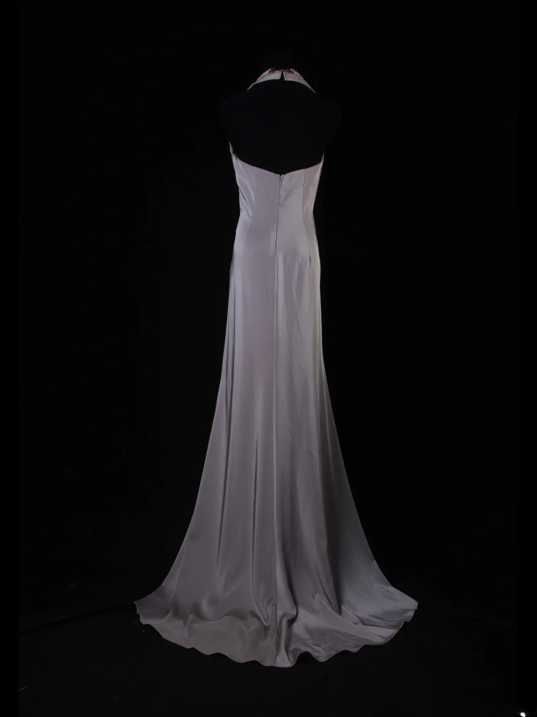 Simple Mermaid V Neck Gray Satin With Pleated Long Bridesmaid Dresses AS218