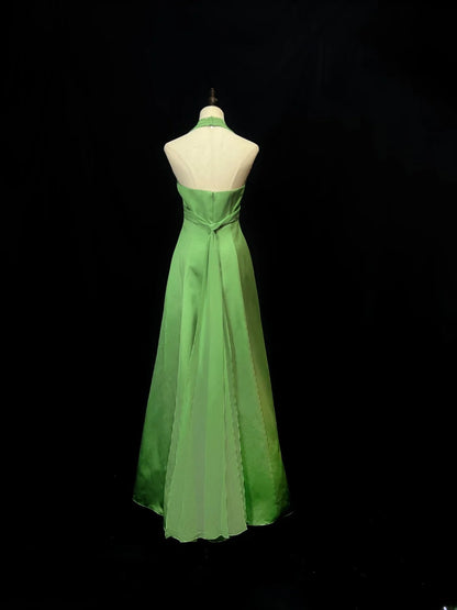 Vintage 90s Prom Dresses A Line Halter Neck Green Chiffon With Folded Long Party Gown Formal Outfits RB6018