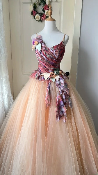 Elegant Sweet 16 Dress Long Spaghetti Straps Pink Floral Ball Gown Sweet Sixteen Party Birthday Dresses RC0576