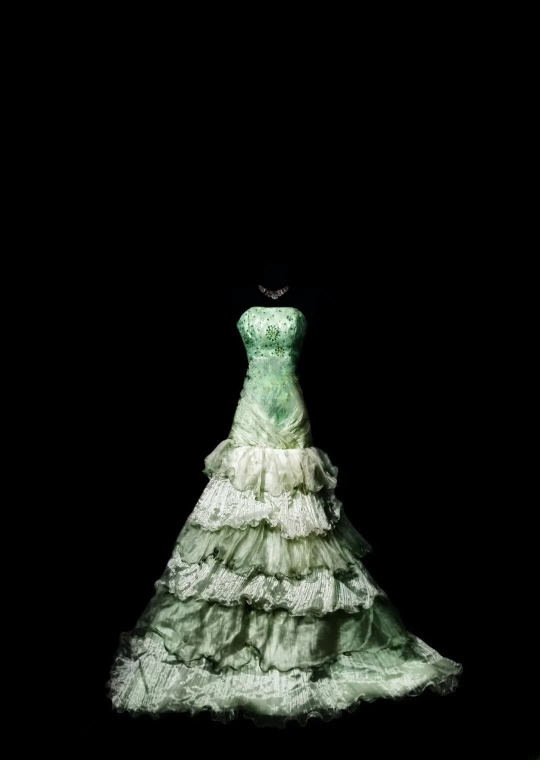 Vintage Mermaid 80s Strapless Tulle Green Long Prom Dress With Tiered Inspiration Party For Womens Formal Dresses RB8866