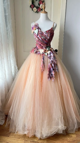 Elegant Sweet 16 Dress Long Spaghetti Straps Pink Floral Ball Gown Sweet Sixteen Party Birthday Dresses RC0576
